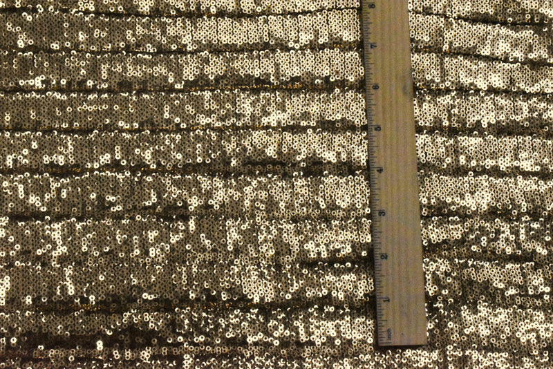 Gold-Black Fully Sequined Pleated Mesh Knit Fabric