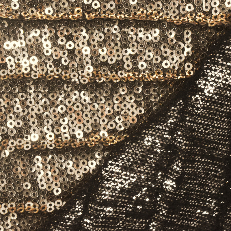 Gold-Black Fully Sequined Pleated Mesh Knit Fabric