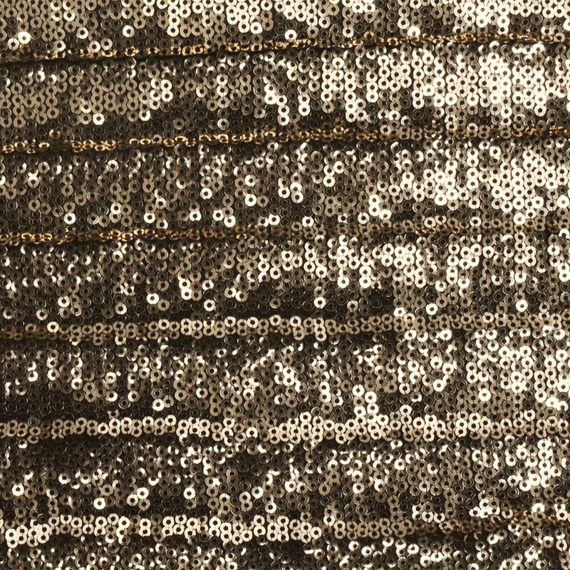 Gold-Black Fully Sequined Pleated Mesh Knit Fabric