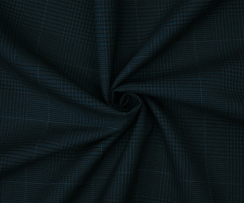 Black-Deep Teal-Multi Wool Polyester Glen Plaid Check Twill Suiting Fabric