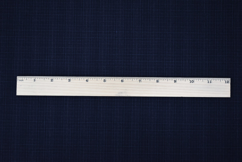 Deep Navy-Gray Polyester Wool Blend Check Plaid Twill Suiting Fabric