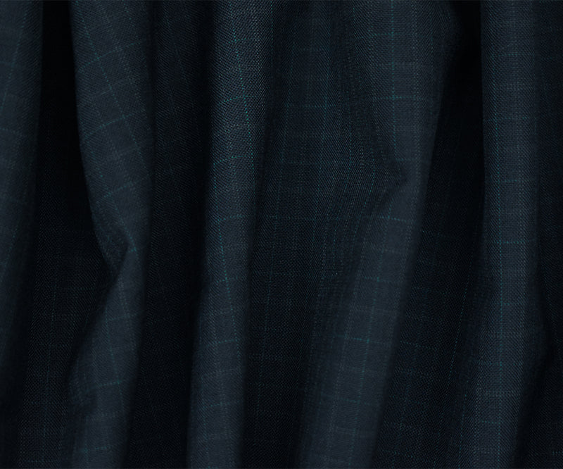 Navy-Gray-Green Wool Polyester Check Pattern Shirting Woven Fabric