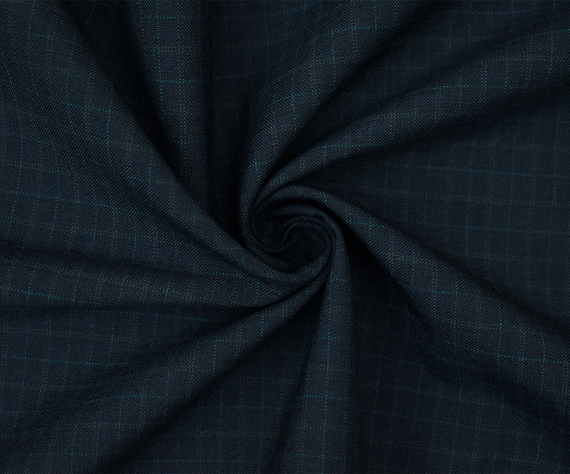 Navy-Gray-Green Wool Polyester Check Pattern Shirting Woven Fabric