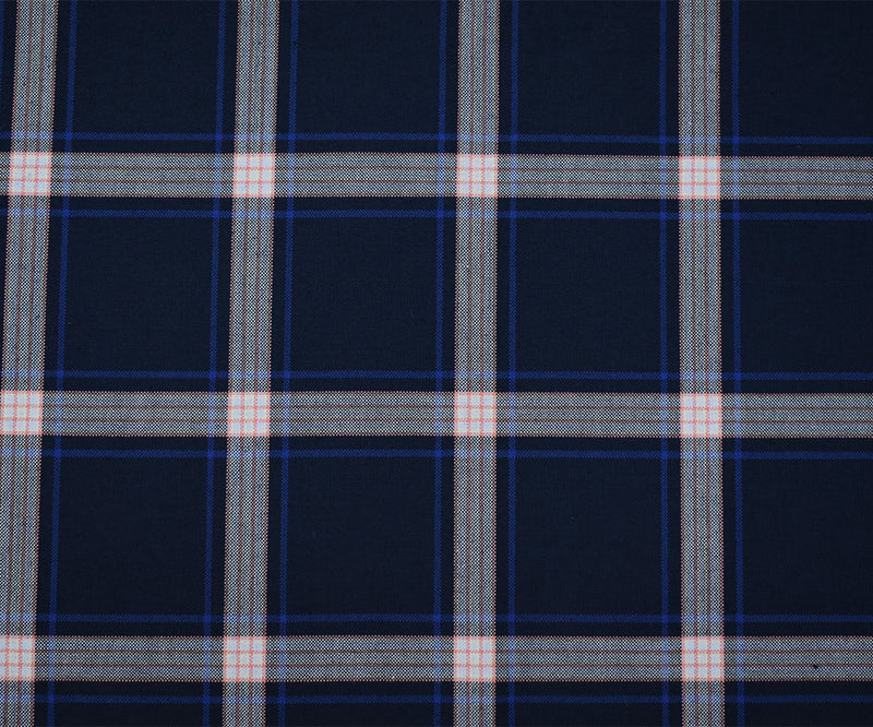 Deep Navy-Orange-Multi Polyester Wool Plaid Shirting Woven Fabric
