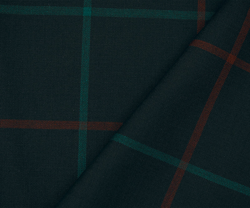 Black-Green-Red Wool Polyester Check Woven Shirting Fabric