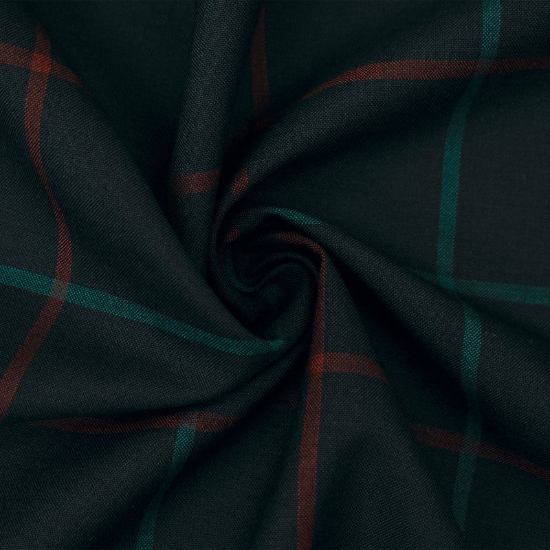 Black-Green-Red Wool Polyester Check Woven Shirting Fabric