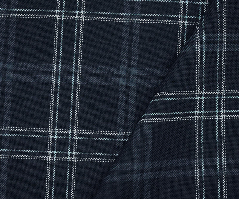 Black-Light Blue-Multi Poly Wool Plaid Woven Shirting Fabric