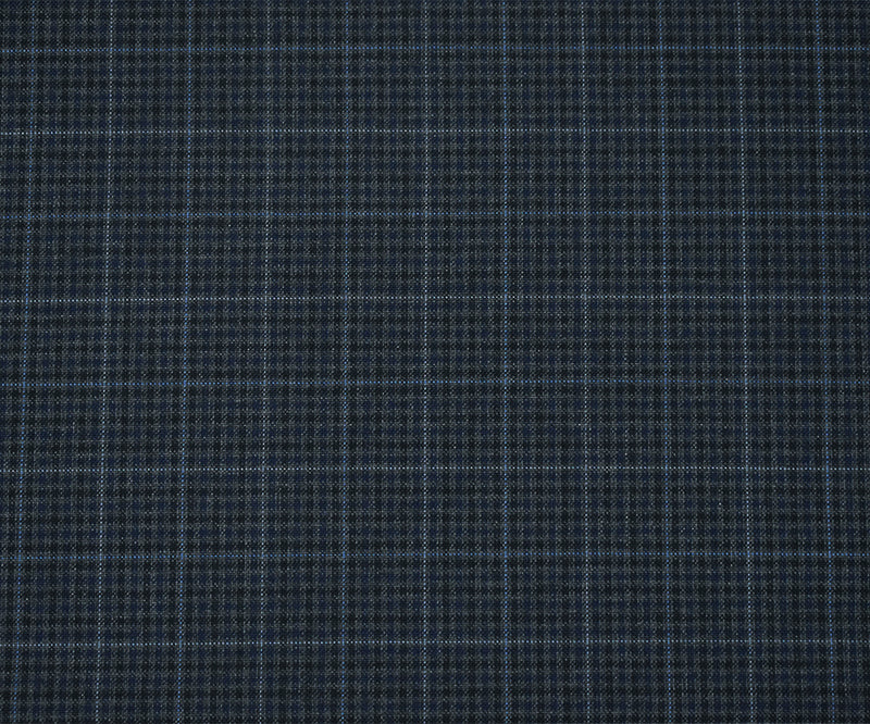 Gray-Black-Blue Poly-Wool Gingham Plaid Woven Shirting Fabric