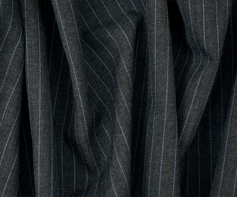 Gray-Black-Blue Poly-Wool Pinstripe Woven Shirting Fabric
