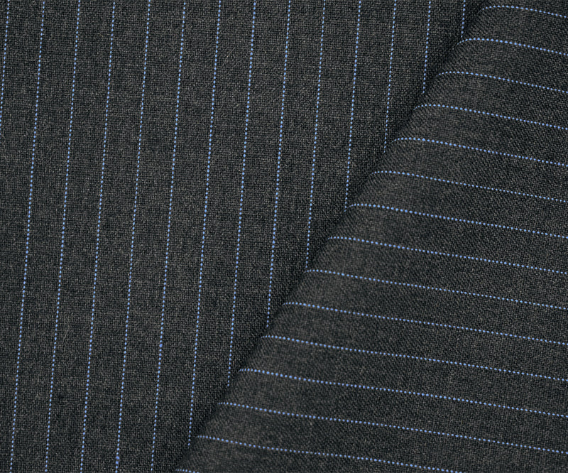 Gray-Black-Blue Poly-Wool Pinstripe Woven Shirting Fabric