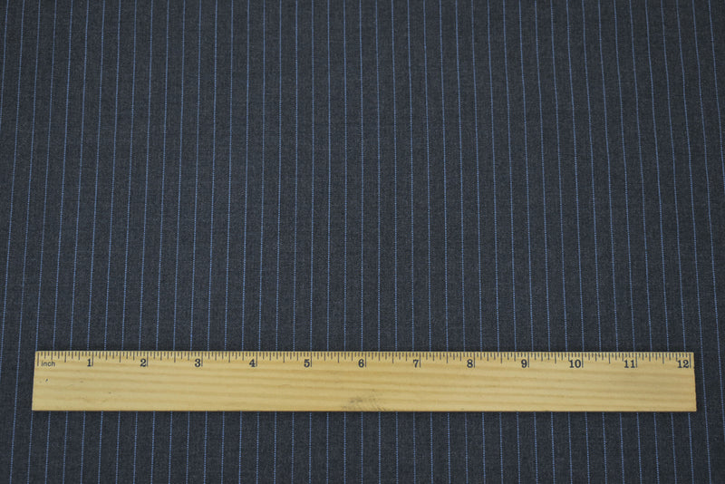 Gray-Black-Blue Poly-Wool Pinstripe Woven Shirting Fabric
