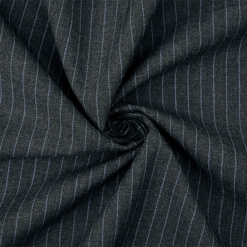 Gray-Black-Blue Poly-Wool Pinstripe Woven Shirting Fabric