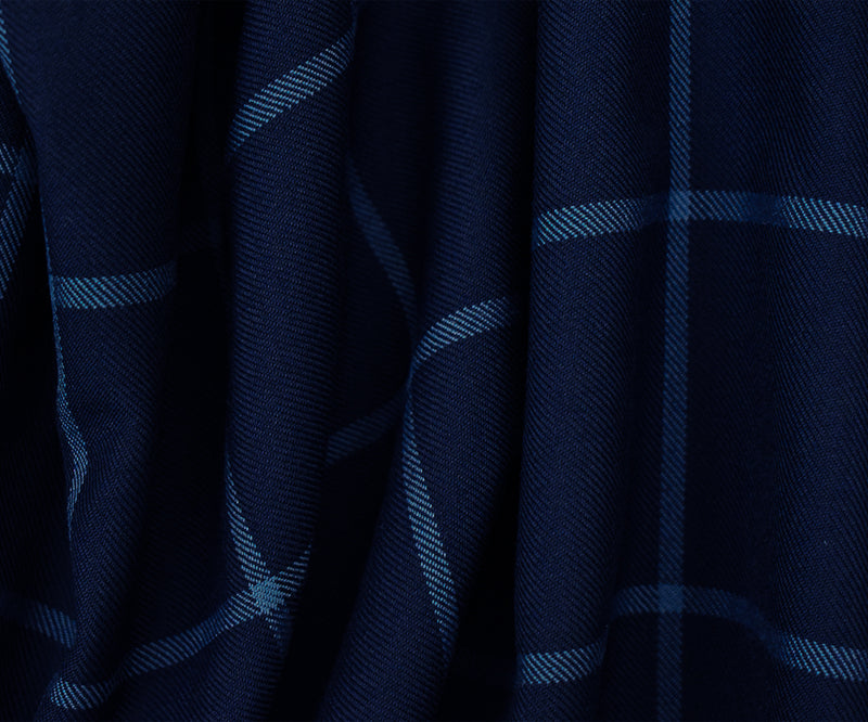 Navy-Light Blue Wool Polyester Check Twill Woven Suiting Fabric