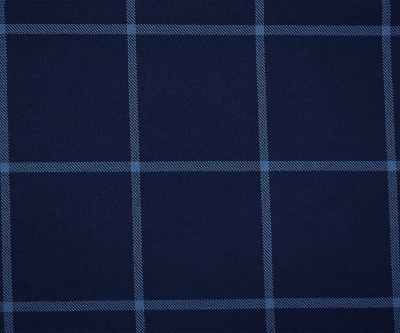 Navy-Light Blue Wool Polyester Check Twill Woven Suiting Fabric