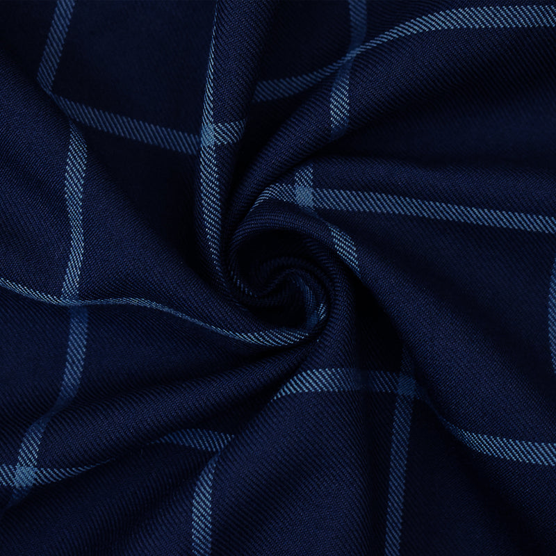 Navy-Light Blue Wool Polyester Check Twill Woven Suiting Fabric