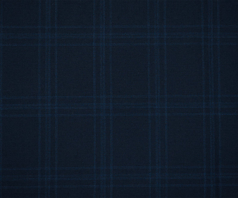 Deep Navy-Blue Wool Poly Check Plaid Woven Shirting Woven Fabric