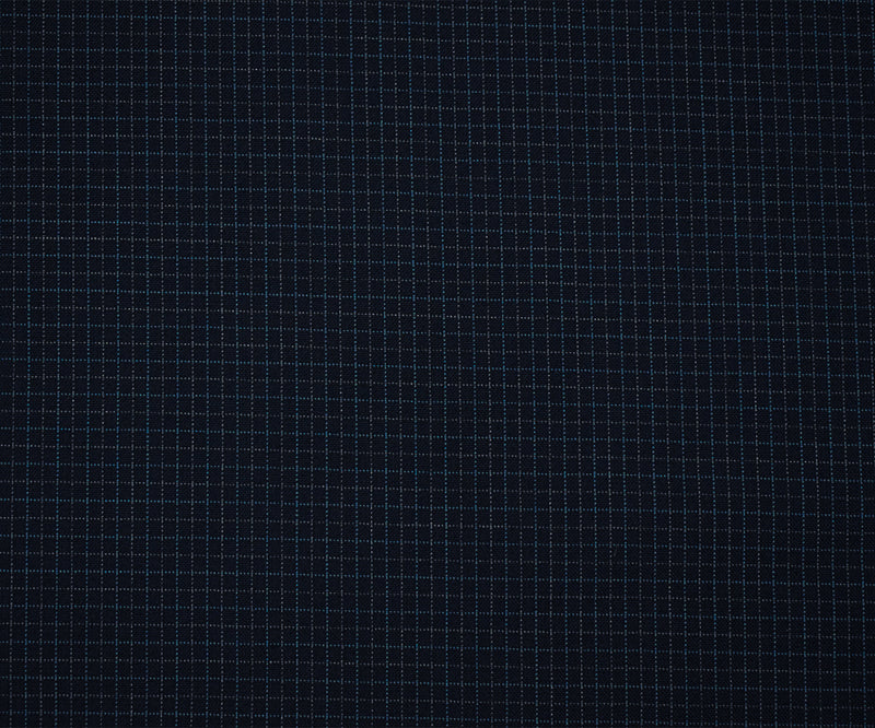 Navy-Blue-Gray Wool Poly Grid Check Woven Shirting Fabric