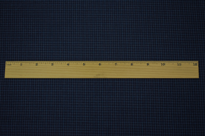 Navy-Blue-Gray Wool Poly Grid Check Woven Shirting Fabric