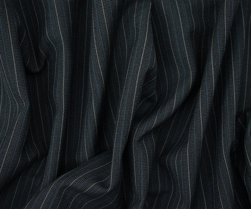 Black-Gray-Blue  Polyester Wool Striped Woven Shirting Fabric