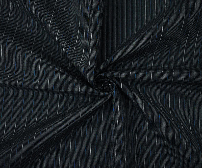 Black-Gray-Blue  Polyester Wool Striped Woven Shirting Fabric