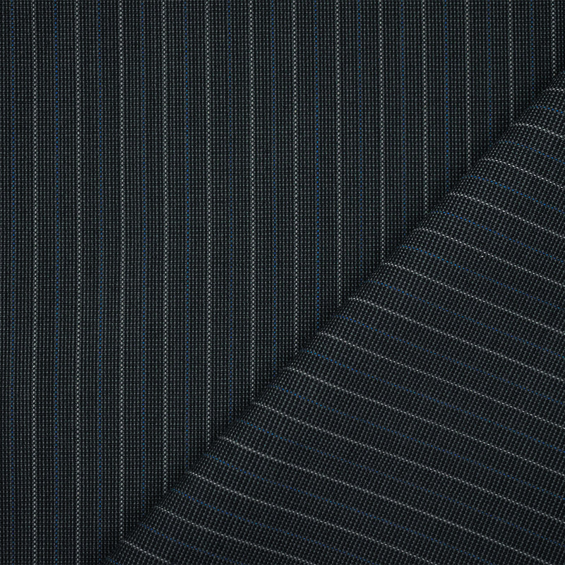Black-Gray-Blue  Polyester Wool Striped Woven Shirting Fabric