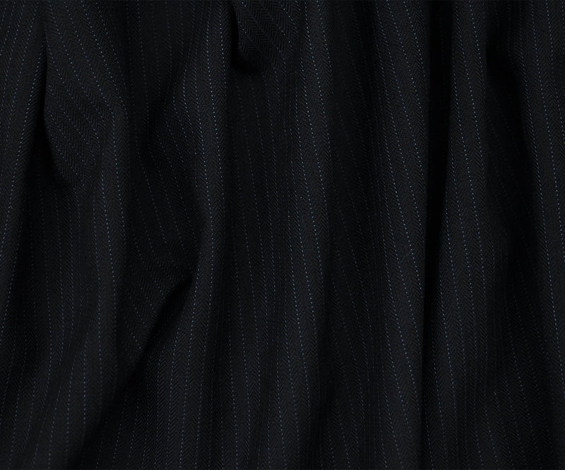 3 1/4 YD PC-Black-Deep Blue Cotton-Wool Blend Striped Herringbone Suiting Fabric