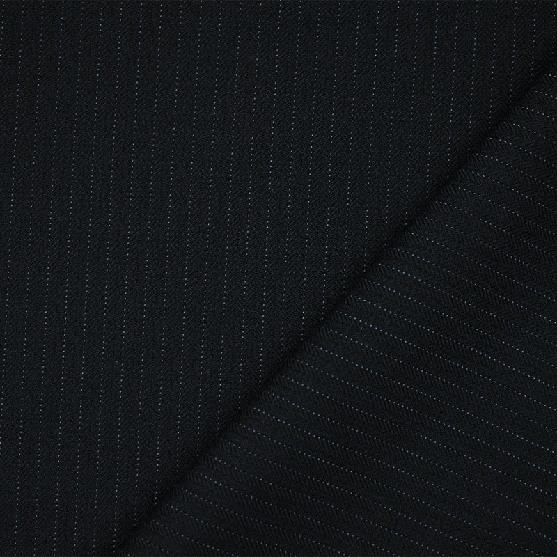 3 1/4 YD PC-Black-Deep Blue Cotton-Wool Blend Striped Herringbone Suiting Fabric