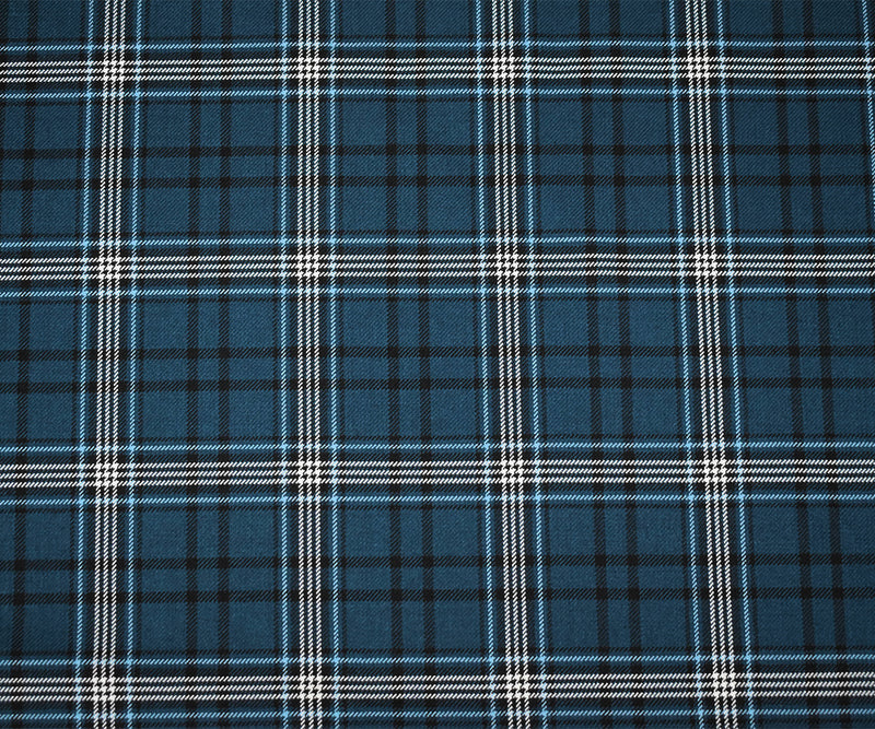 Blue-Black-White Polyester Wool Blend Plaid Twill Suiting Fabric