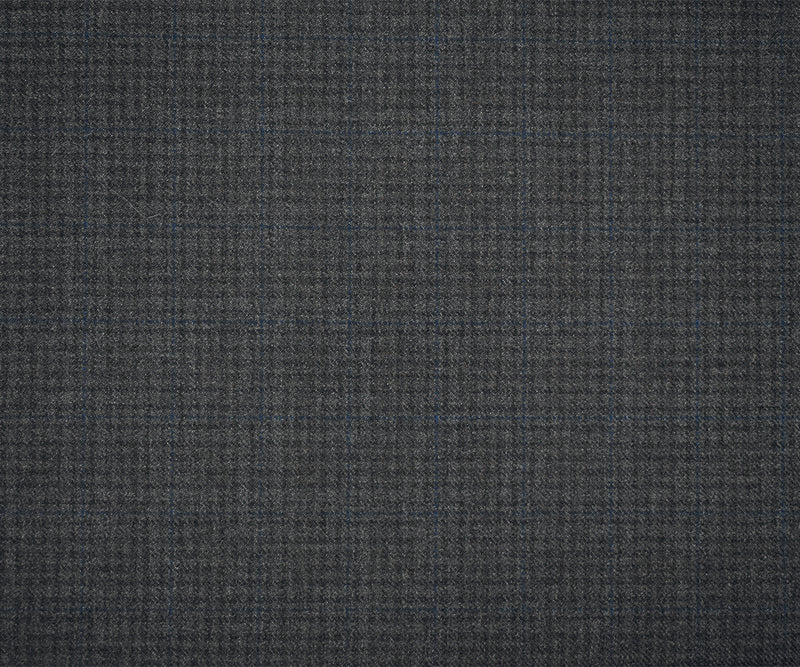 Gray-Black-Blue Wool Polyester Check Twill Plaid Suiting Woven Fabric