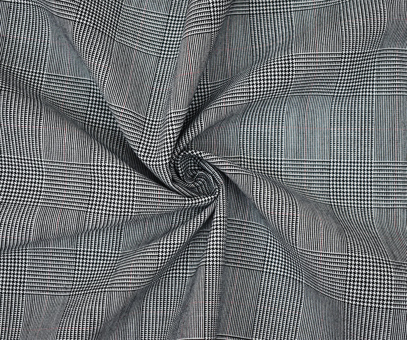 Black-White Poly Wool Glen Plaid Woven Shirting Fabric