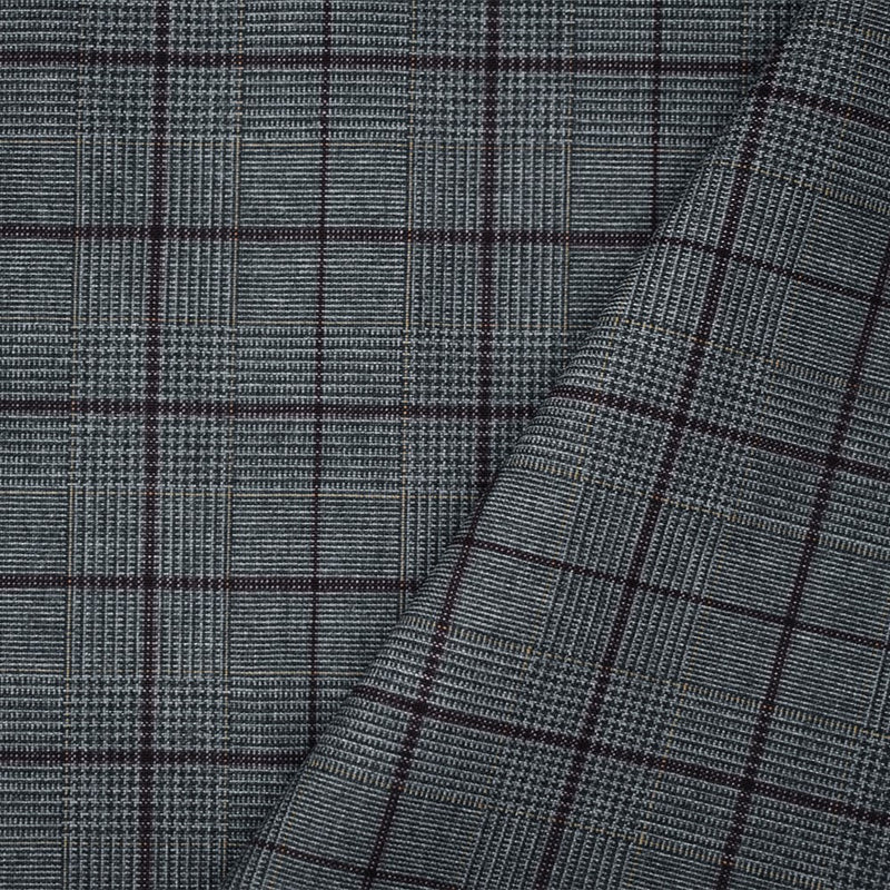 Black-Yellow-Multi Wool-Poly Check Glen Plaid Shirting Woven Fabric