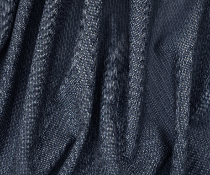 Blue-Beige Wool-Polyester Striped Texture Shirting Woven Fabric