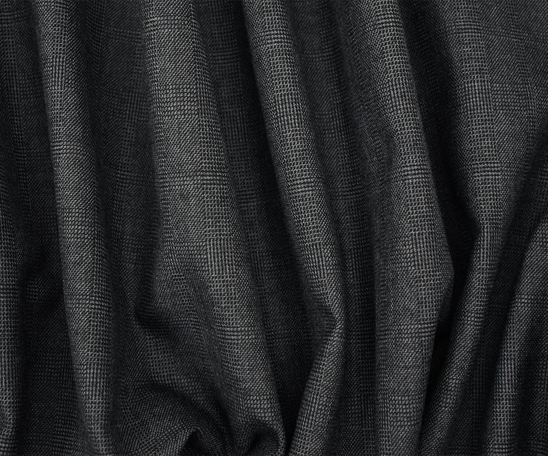 Black-Gray Wool Polyester Check Plaid Dobby Suiting Fabric