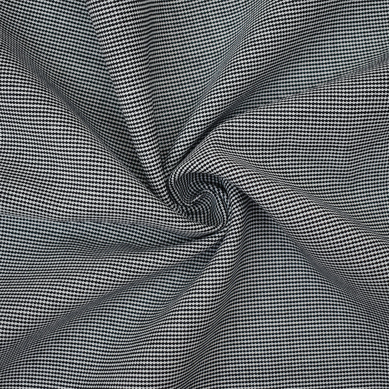 Black-White Wool-Poly Mini Houndstooth Woven Suiting Fabric