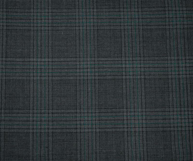 Gray-Black-Green Polyester Wool Blend Plaid Woven Shirting Fabric