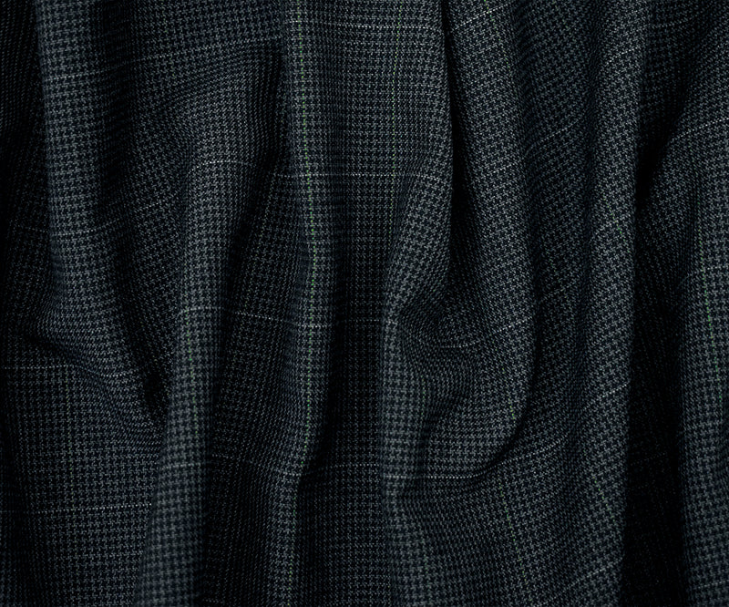 Black-Gray Polyester-Wool Houndstooth Check Shirting Fabric