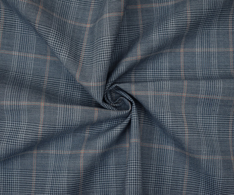 Blue-Pink-Gray Wool Polyester Glen Plaid Check Shirting Woven Fabric
