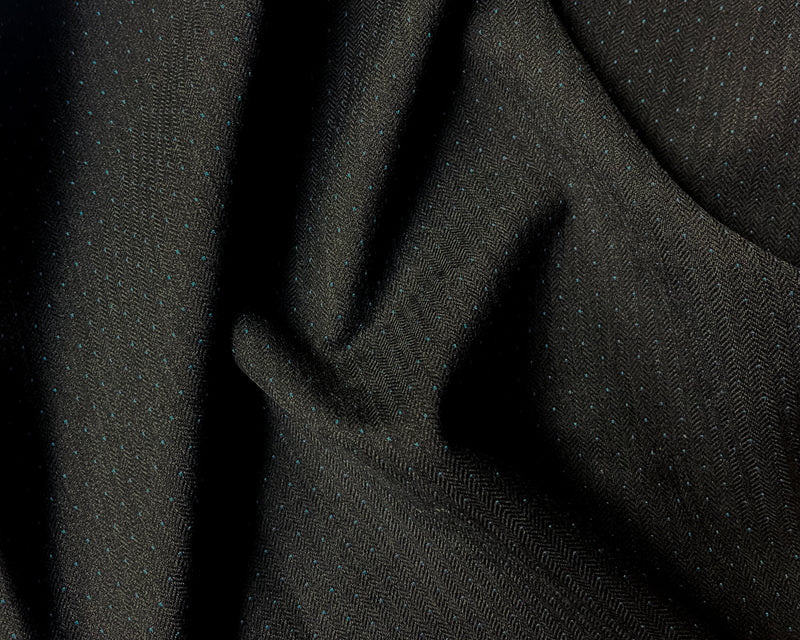 Black-Gray-Blue Wool Polyester Dobby Herringbone Woven Fabric