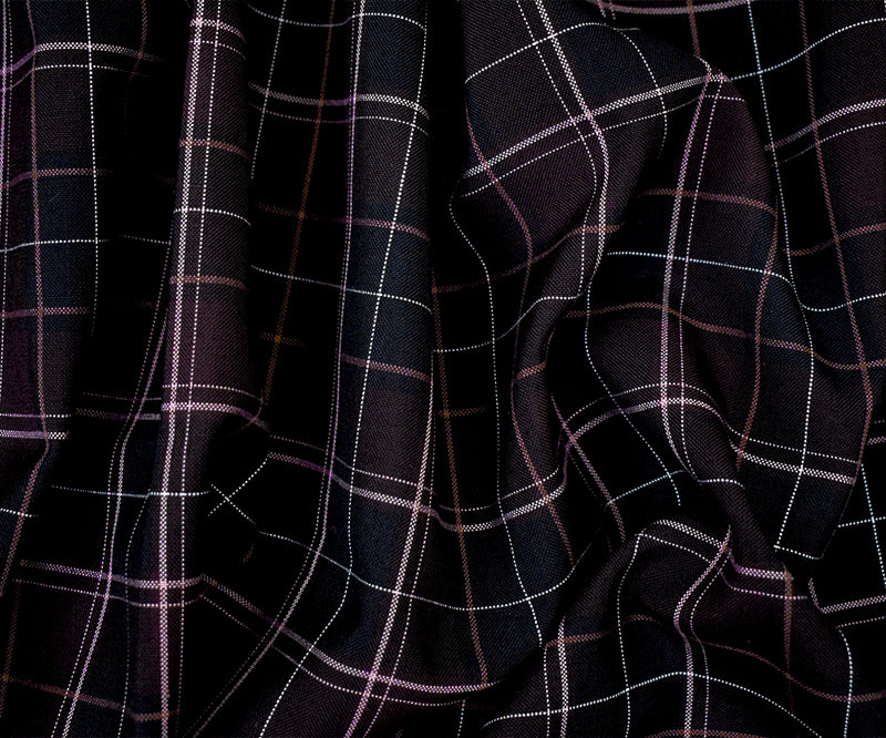 Burgundy Red-Black-Multi Poly-Wool Plaid Woven Shirting Fabric