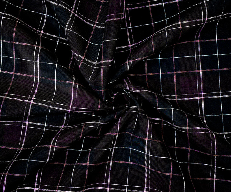 Burgundy Red-Black-Multi Poly-Wool Plaid Woven Shirting Fabric
