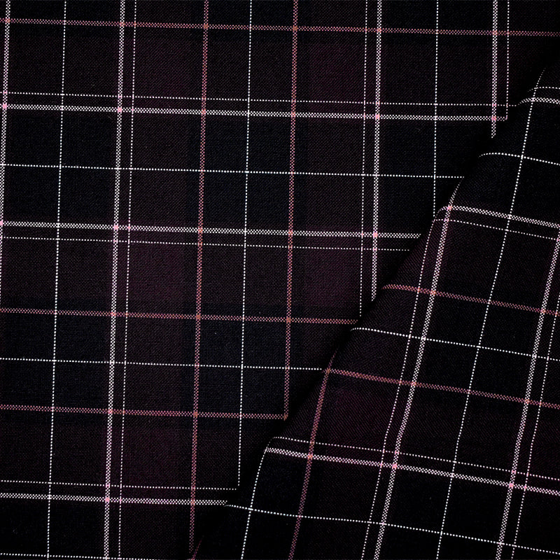 Burgundy Red-Black-Multi Poly-Wool Plaid Woven Shirting Fabric