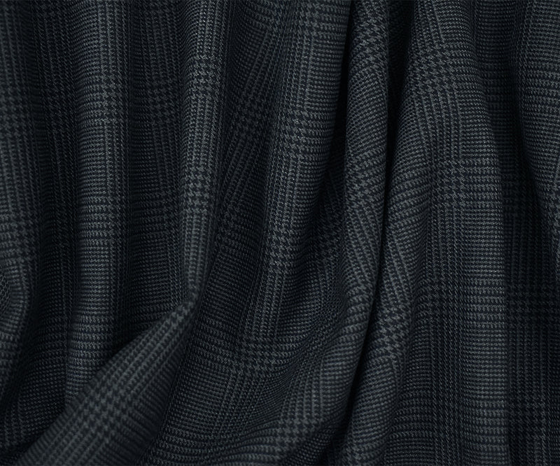 Dark Navy-Gray Poly Wool Blend Glen Plaid Twill Suiting