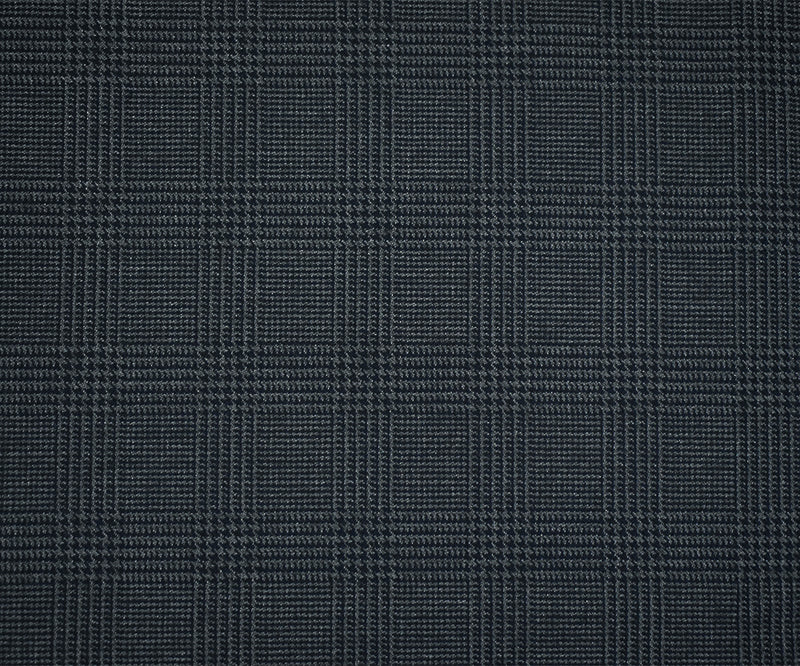 Dark Navy-Gray Poly Wool Blend Glen Plaid Twill Suiting