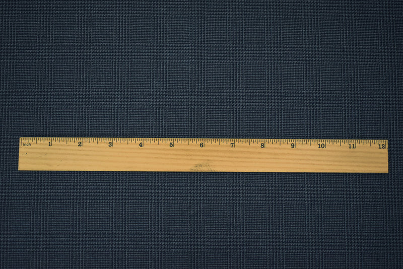 Dark Navy-Gray Poly Wool Blend Glen Plaid Twill Suiting