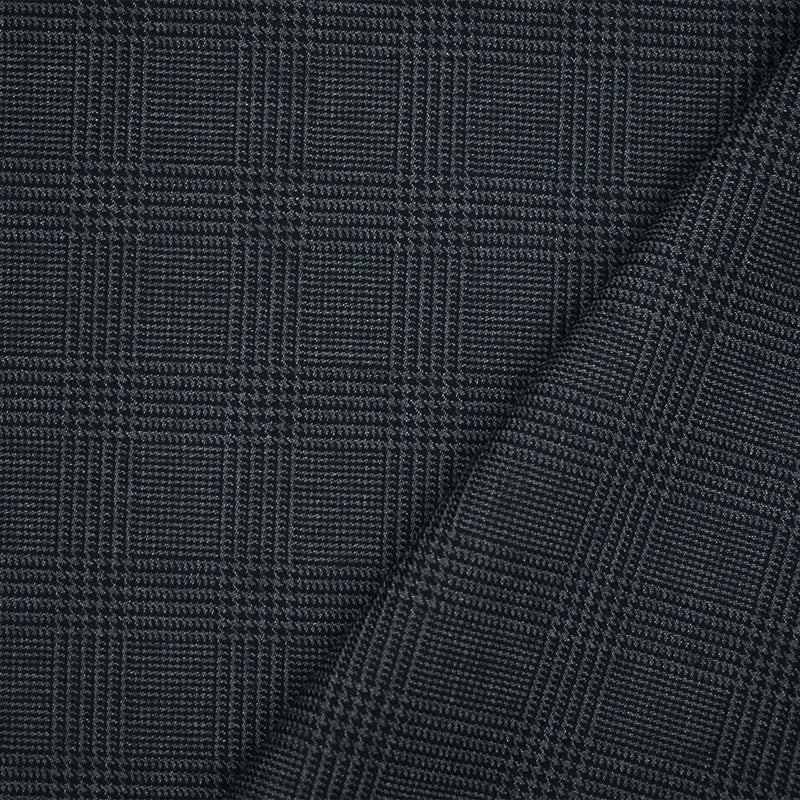 Dark Navy-Gray Poly Wool Blend Glen Plaid Twill Suiting