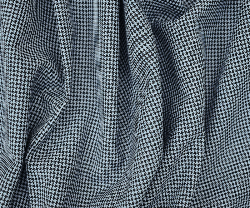 Black-Light Blue Wool Polyester Micro Houndstooth Woven Suiting Fabric