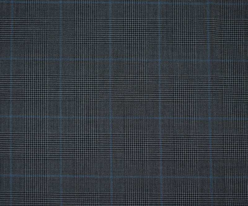 Black-Gray-Blue Wool Polyester Glen Plaid Check Shirting Woven Fabric
