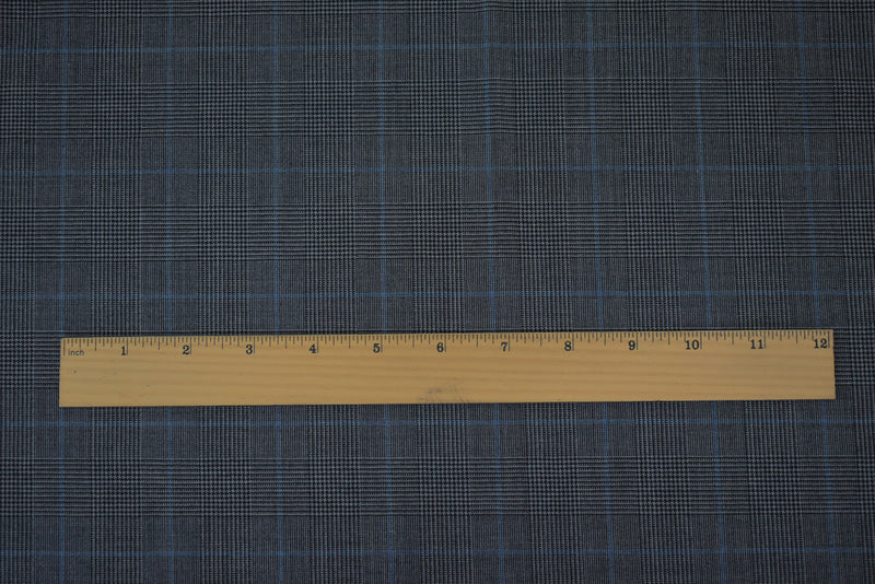 Black-Gray-Blue Wool Polyester Glen Plaid Check Shirting Woven Fabric