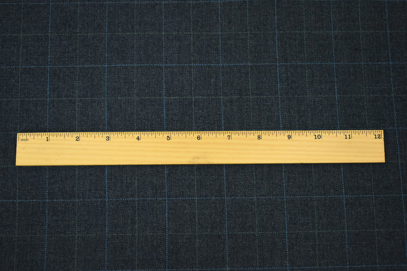 Gray-Blue-Green Poly Wool Check Herringbone Suiting Woven Fabric