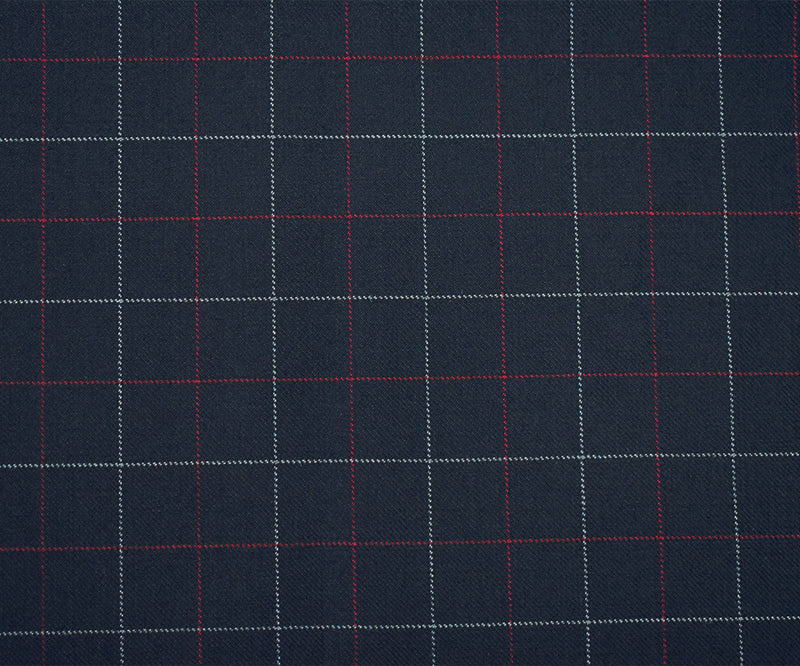 Black-Red-Gray Wool Polyester Check Twill Suiting Woven Fabric